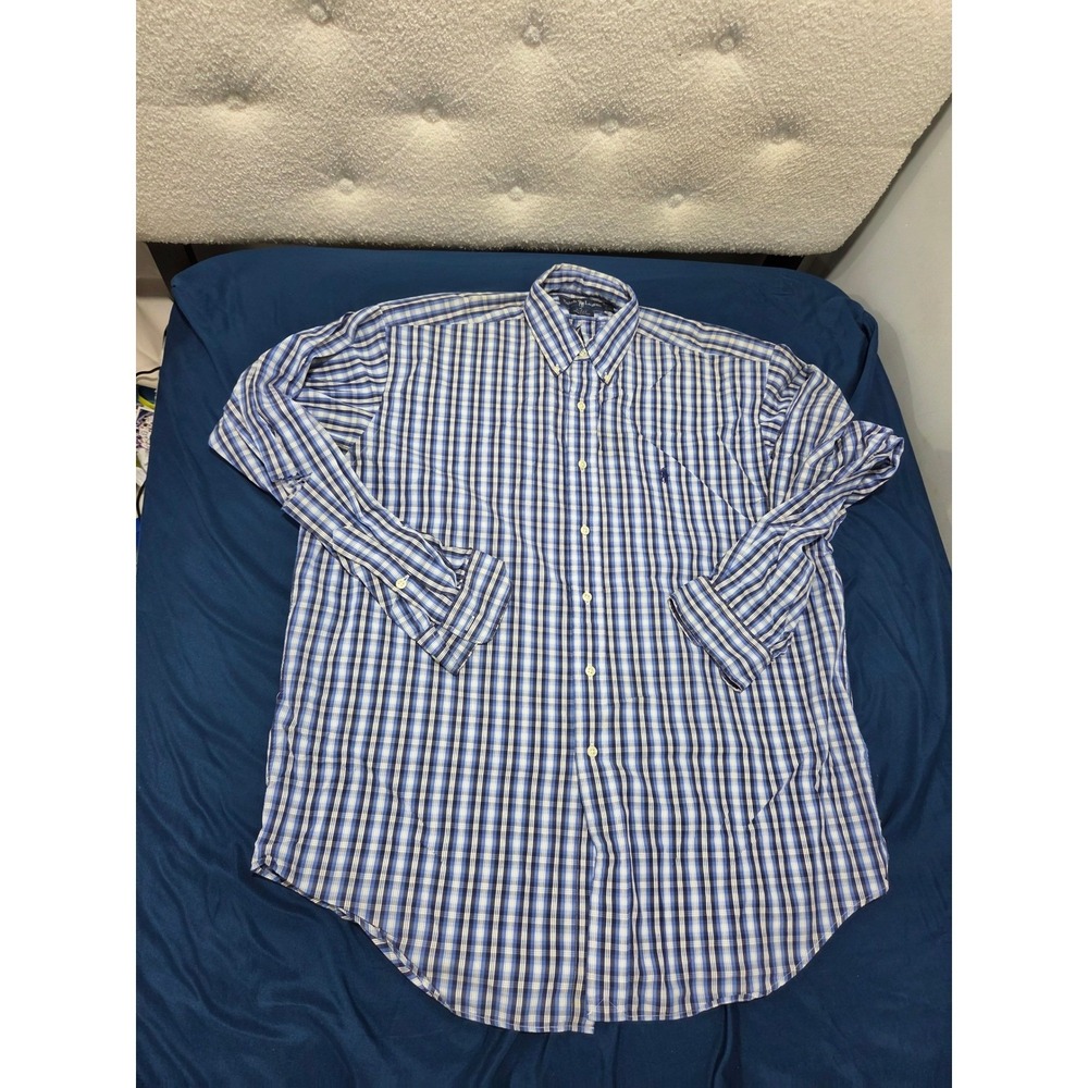 Polo Ralph Lauren Blake Shirt Mens Large Blue White Plaid Cotton Button Down